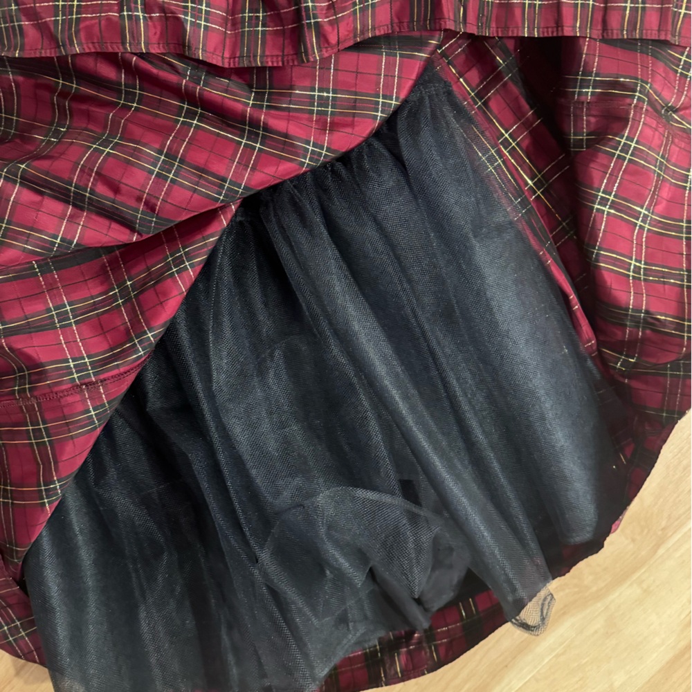 Vintage 90s Black Velvet and Plaid Tulle Dress Size 00 Holiday Costume - Picture 8 of 9